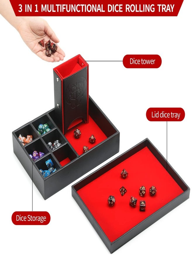 Grajar DND Dice Tray and Tower: Portable Dice Storage with Lid for Dungeons and Dragons, D&D, RPG, MTG & Table Games (Red) - Image 3
